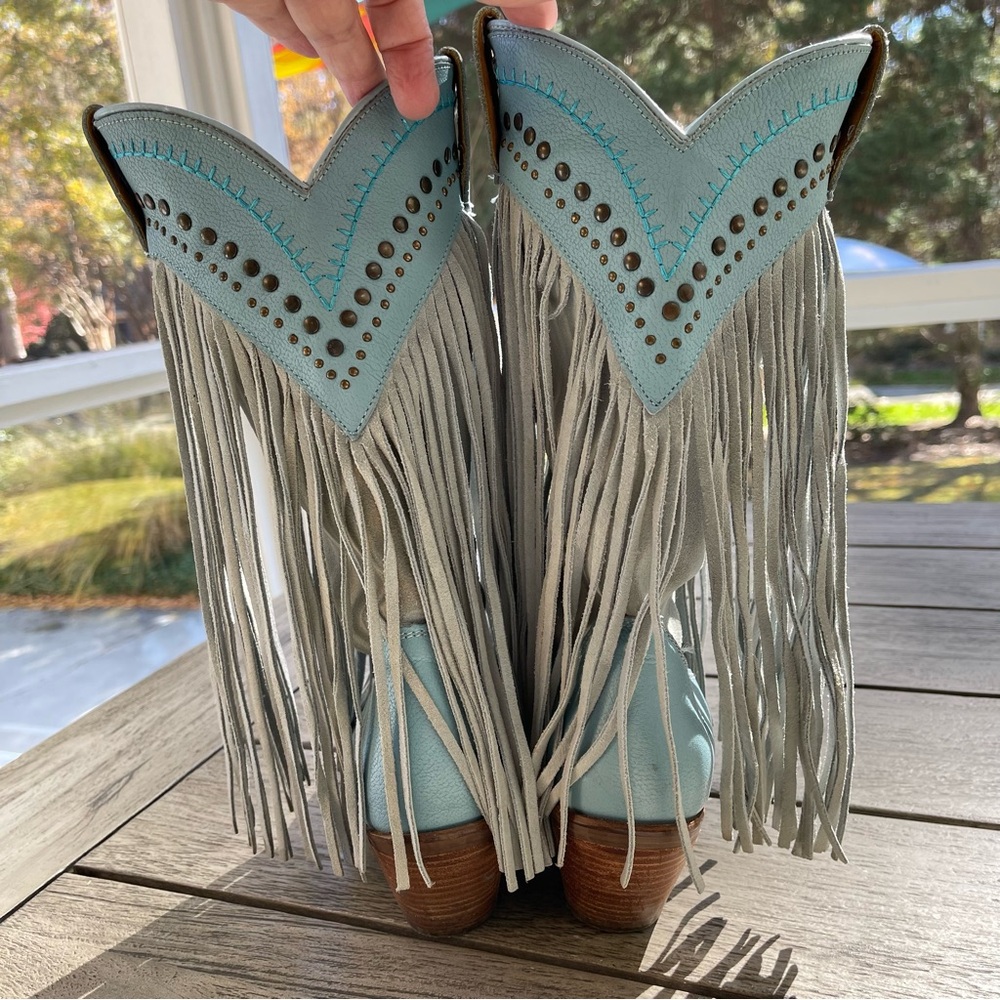 Dingo Women’s Gypsy Studded Embroidered Fringed Blue Western Boots Size 8 - Picture 3 of 11
